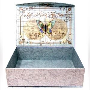 Punch Studio Watercolor Butterfly Map Flip Top Decorative Nesting Box (61772)